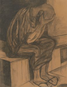 20th Century Charcoal Drawing - Figure in an Interior