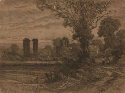 Henry Martin Pope (1843-1908) - Etched Copper Plate and Pressing, Church Ruins