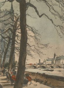 M. Verdier - Mid 20th Century Original Etching, Westminster Bridge