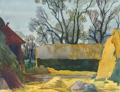 Ernest Fedarb NS (1905-2005) - Signed 1931 Watercolour, Farmyard Hay Bales