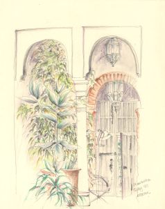 Peter Chambers - 1987 Coloured Pencil, Floral Spanish Interior
