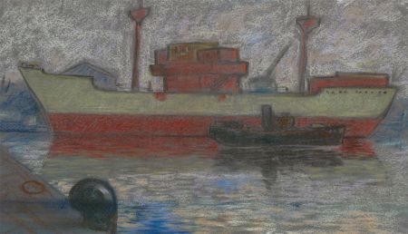 Frederick William George (1889-1971) - 20th Century Pastel, Ship in a Harbour