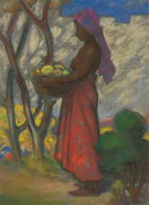 Frederick William George (1889-1971) - Naive Pastel, Woman Carrying Fruit