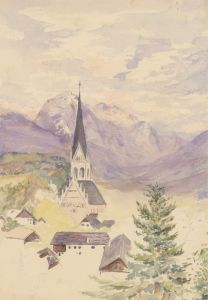 1892 Watercolour - Alpine Mountain Landscape