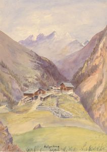 1892 Watercolour - Austrian Mountain Landscape