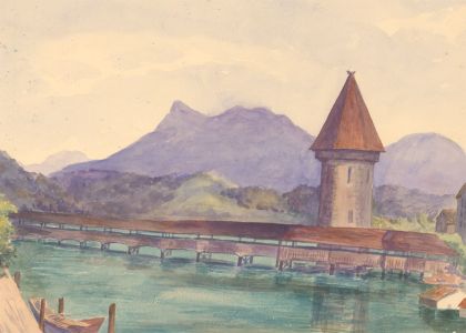 1892 Watercolour - Lake Landscape with Tower