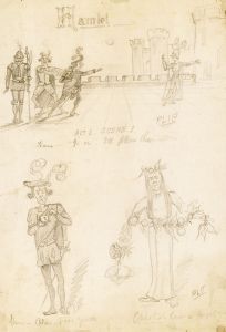 Flip - Early 20th Century Graphite Drawing, Hamlet Costume Designs