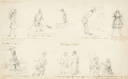 French School Late 19th Century Graphite Drawing - Caricatures