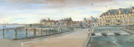 J. Edwards - Signed Contemporary Pastel, Coastal Town View