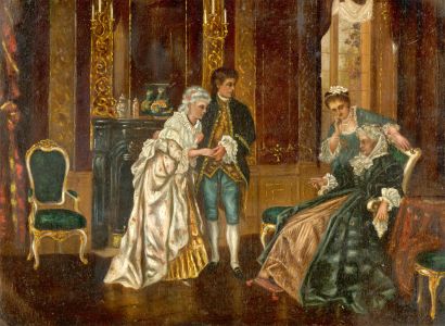 English School Late 19th Century Oil - Interior High Society Family Scene
