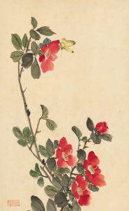 Chinese School Early 20th Century Watercolour - Roses & Butterfly Silk Painting