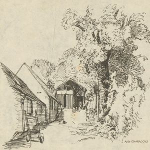 Alfred Burgess Sharrocks RCA (1919-1988) - Pen and Ink Drawing, Rural Cottage