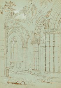 Early 20th Century Pen and Ink Drawing - Church Interior Ruins