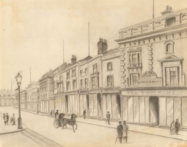 Late 19th Century Charcoal Drawing - Victorian Street Scene