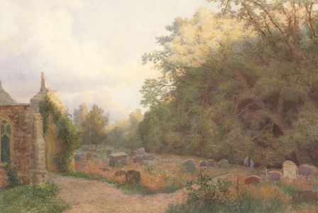 Charles Davidson RWS (1824-1902) - Signed Watercolour, Churchyard at Dusk