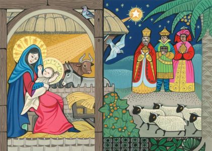 Esme Eve - Contemporary Gouache, Nativity Scene