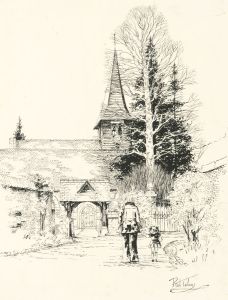 Paul Tibra - 20th Century Pen and Ink Drawing, Waiting at the Church