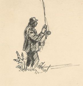 James Frank Adams (1923-2008) - Contemporary Pen and Ink Drawing, Fisherman