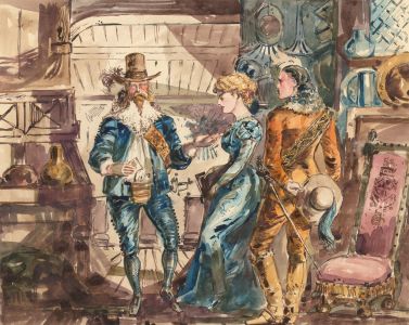 Charles William Cole - Late 19th Century Watercolour, Interior with Cavaliers