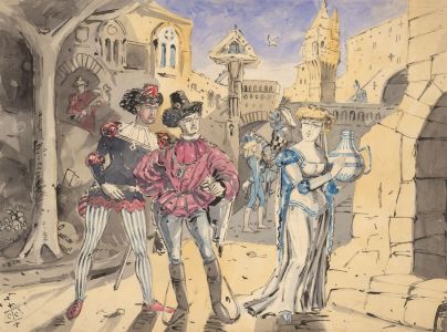 Charles William Cole - Late 19th Century Watercolour, Medieval Court Scene