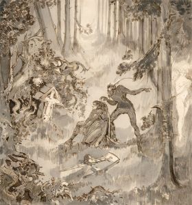 Charles William Cole - Late 19th Century Pen and Ink Drawing, Man and Devil