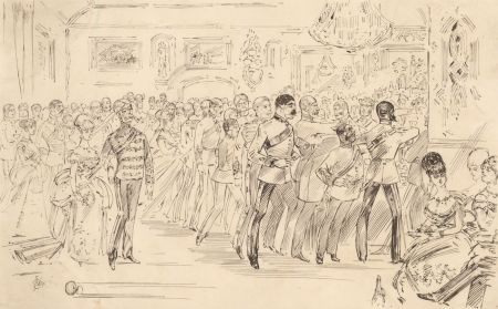 Charles William Cole - Late 19th Century Pen and Ink Drawing, Society Scene