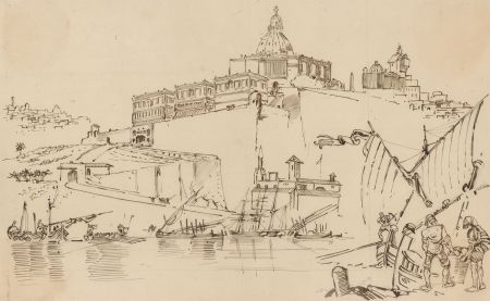 Charles William Cole - Late 19th Century Pen and Ink Drawing, Harbour Scene
