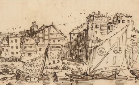 Charles William Cole - Set of Three Late 19th Century Pen and Ink Harbour Scenes