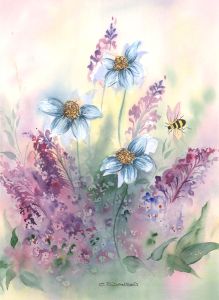 C. Swanson - Signed Contemporary Pen and Ink Drawing, Daisies and Bee
