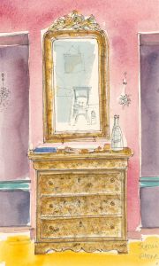 Peter Chambers - Signed 1985 Pen and Ink Drawing, Interior Scene