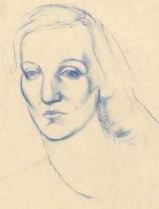 Peter Collins ARCA - c.1970s Pen and Ink Drawing, Portrait of a Woman in Blue