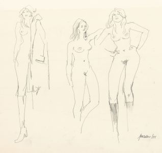 Peter Collins ARCA - Signed 1975 Graphite Drawing, Three Standing Nudes