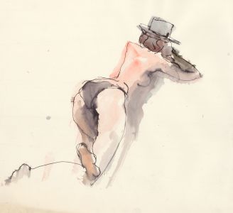 Peter Collins ARCA - c.1970s Watercolour, Nude in a Top Hat