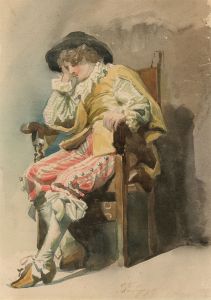Charming 19th Century Watercolour - Seated Court Figure