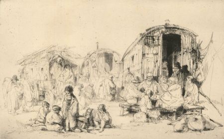 Signed Limited Edition French Late 19th Century Etching - Travellers at a Camp