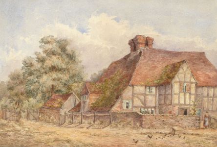 Very Fine English School 19th Century Watercolour - Chickens Outside a Cottage