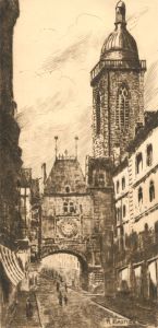 R. Bastide - Signed Early 20th Century Original Etching, Gros Horloge, Rouen