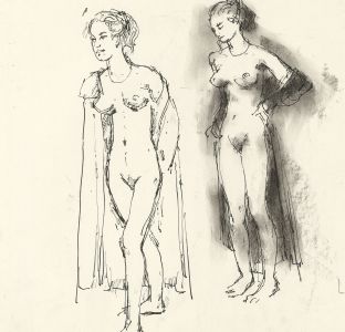 Peter Collins ARCA - Three c.1970s Pen and Ink Drawings, Posing Female Figures
