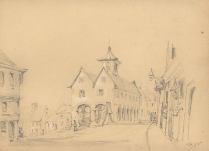William Waterhouse - Mid 19th Century Graphite Drawing, Continental Street Scene