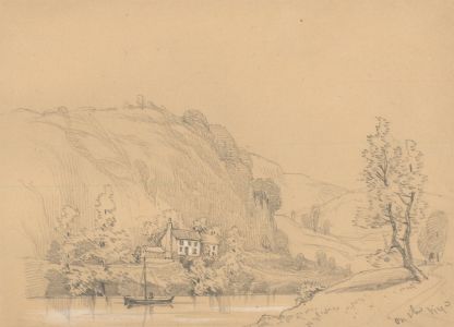 William Waterhouse - Mid 19th Century Graphite Drawing, On the River Wye