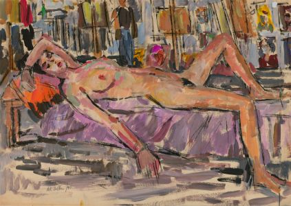 Peter Collins ARCA - Signed 1990 Gouache, Nude in an Interior