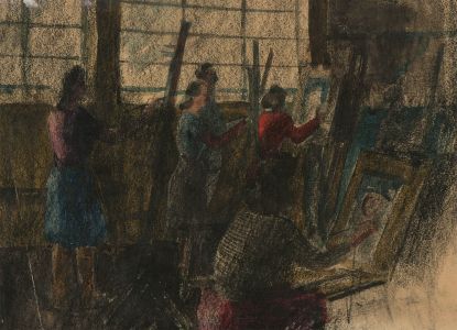 Peter Collins ARCA - c.1970s Charcoal Drawing, The Life Drawing Lesson