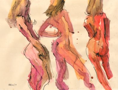 Peter Collins ARCA - Signed 1973 India Ink, Three Expressive Nudes