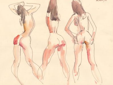 Peter Collins ARCA - Signed 1972 Watercolour, Three Standing Nudes