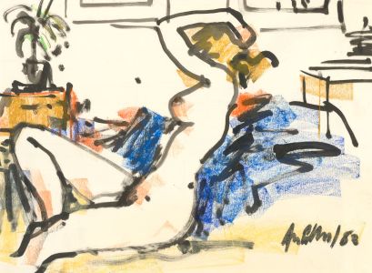 Peter Collins ARCA - Signed 1982 India Ink, Expressive Life Study