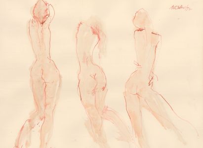 Peter Collins ARCA - Signed 1972 India Ink, Nude Studies in Pink