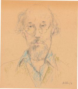 Peter Collins ARCA - Signed 1978 Graphite Drawing, A Self Portrait in Blue