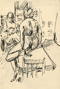 Peter Collins ARCA - c.1970s Pen and Ink Drawing, Model in the Artist's Studio