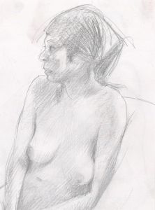 Contemporary Graphite Drawing - Seated Female Nude