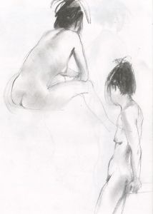 Contemporary Charcoal Drawing - Female Nude Studies